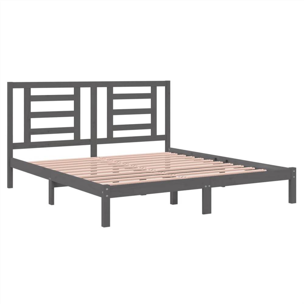 Bed Frame Grey Solid Wood 180x200 cm 6FT Super King Size