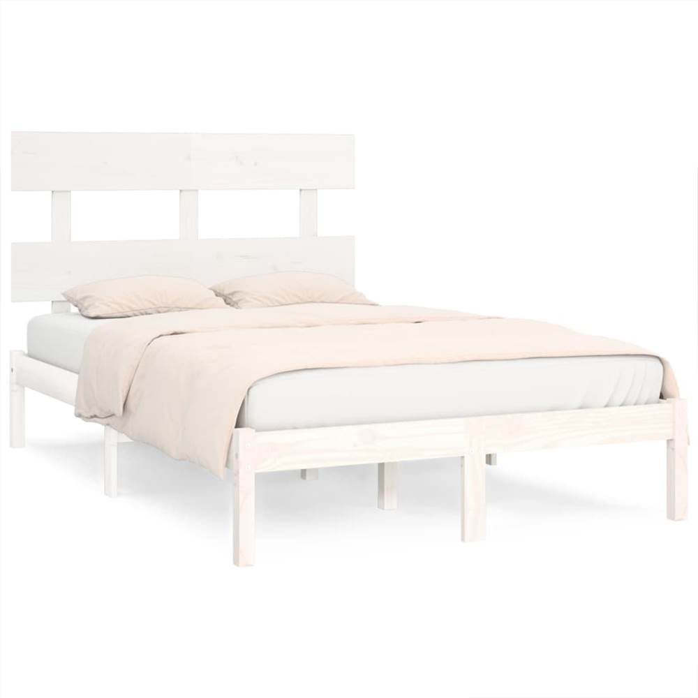 Bed Frame White Solid Wood 120x190 cm 4FT Small Double