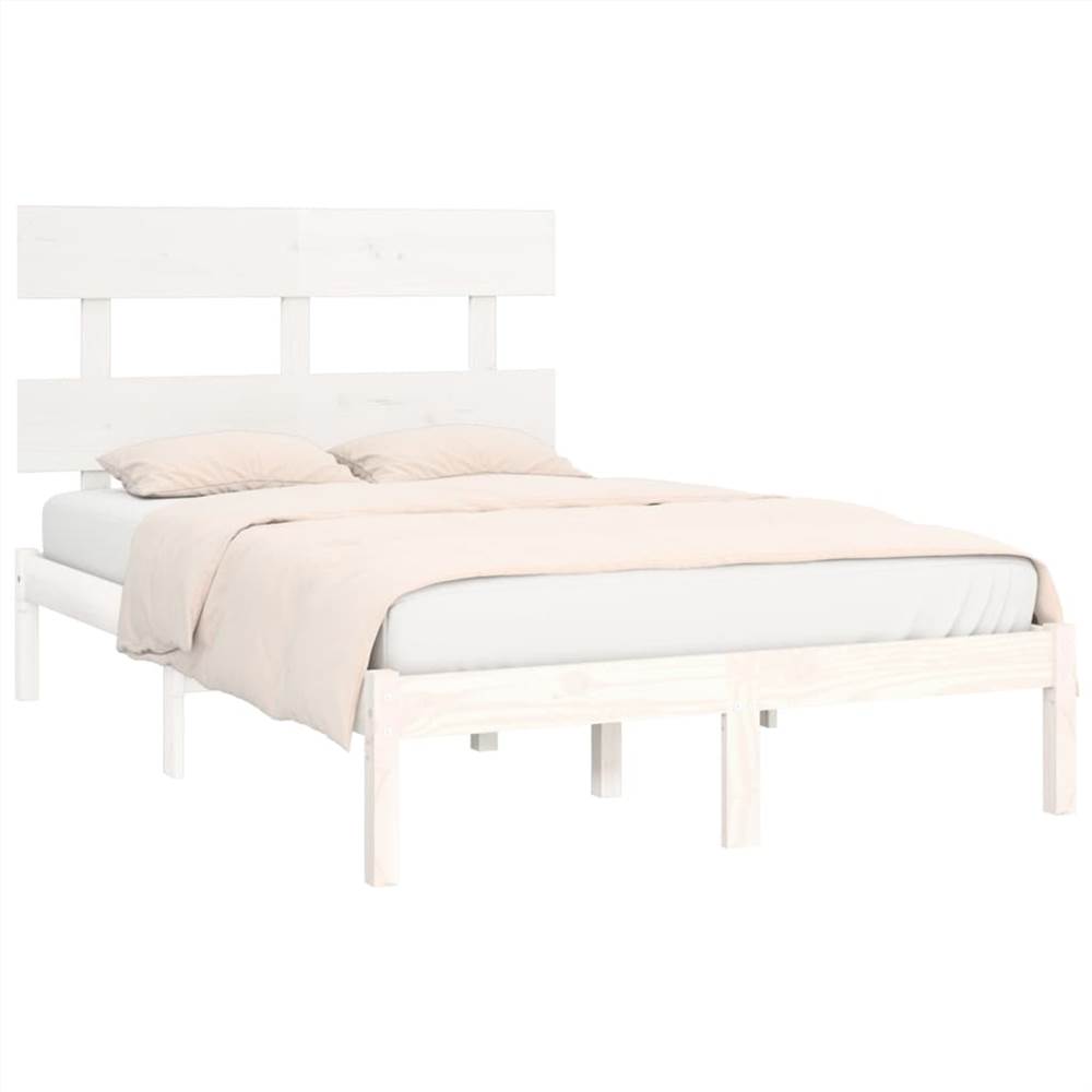 Bed Frame White Solid Wood 120x190 cm 4FT Small Double