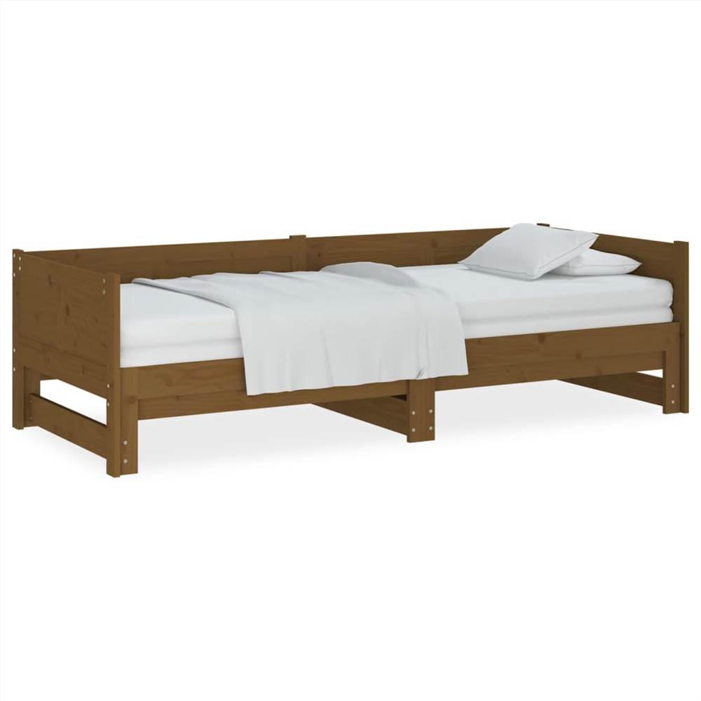 Pull-out Day Bed Honey Brown Solid Wood Pine 2x(90x190) cm