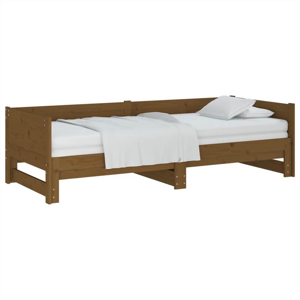 Pull-out Day Bed Honey Brown Solid Wood Pine 2x(90x190) cm