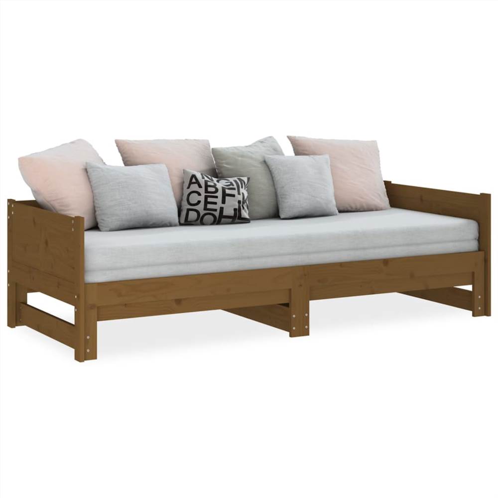 Pull-out Day Bed Honey Brown Solid Wood Pine 2x(90x190) cm