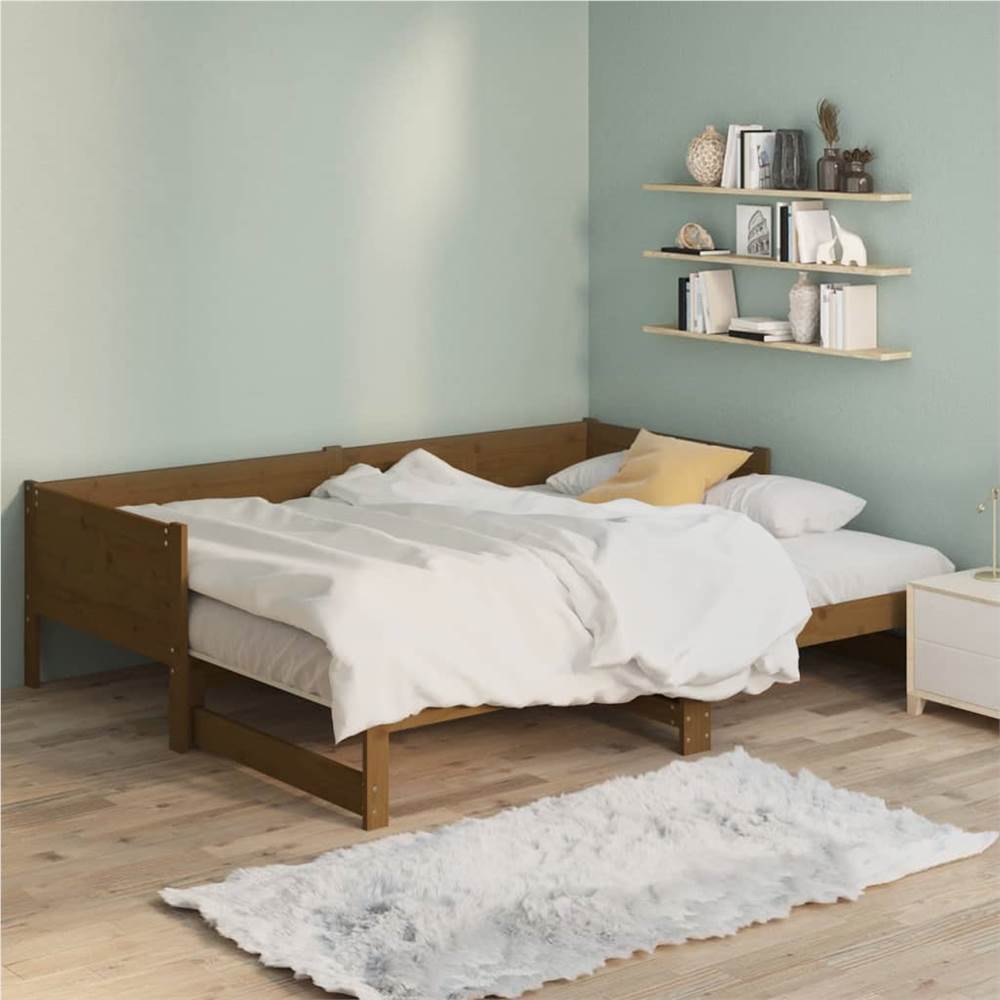 Pull-out Day Bed Honey Brown Solid Wood Pine 2x(90x190) cm