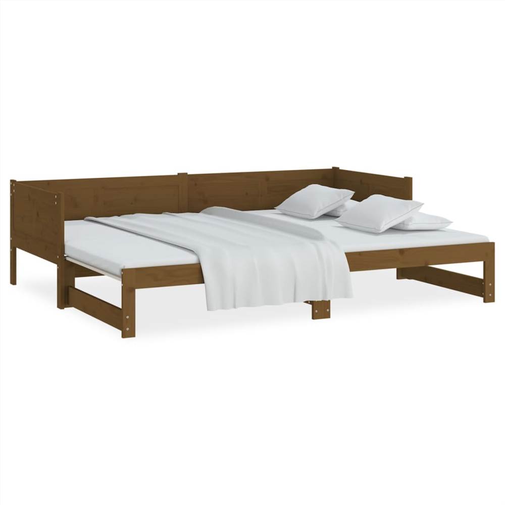 Pull-out Day Bed Honey Brown Solid Wood Pine 2x(90x190) cm
