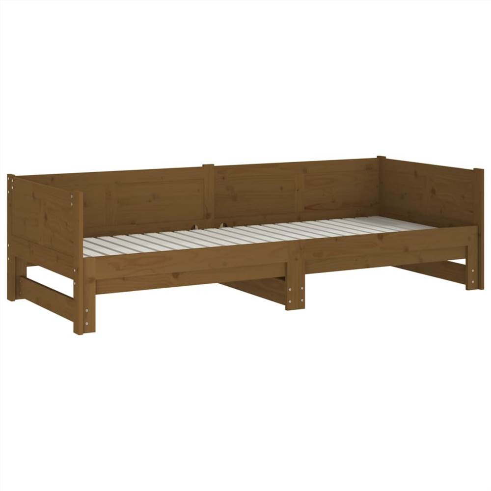 Pull-out Day Bed Honey Brown Solid Wood Pine 2x(90x190) cm