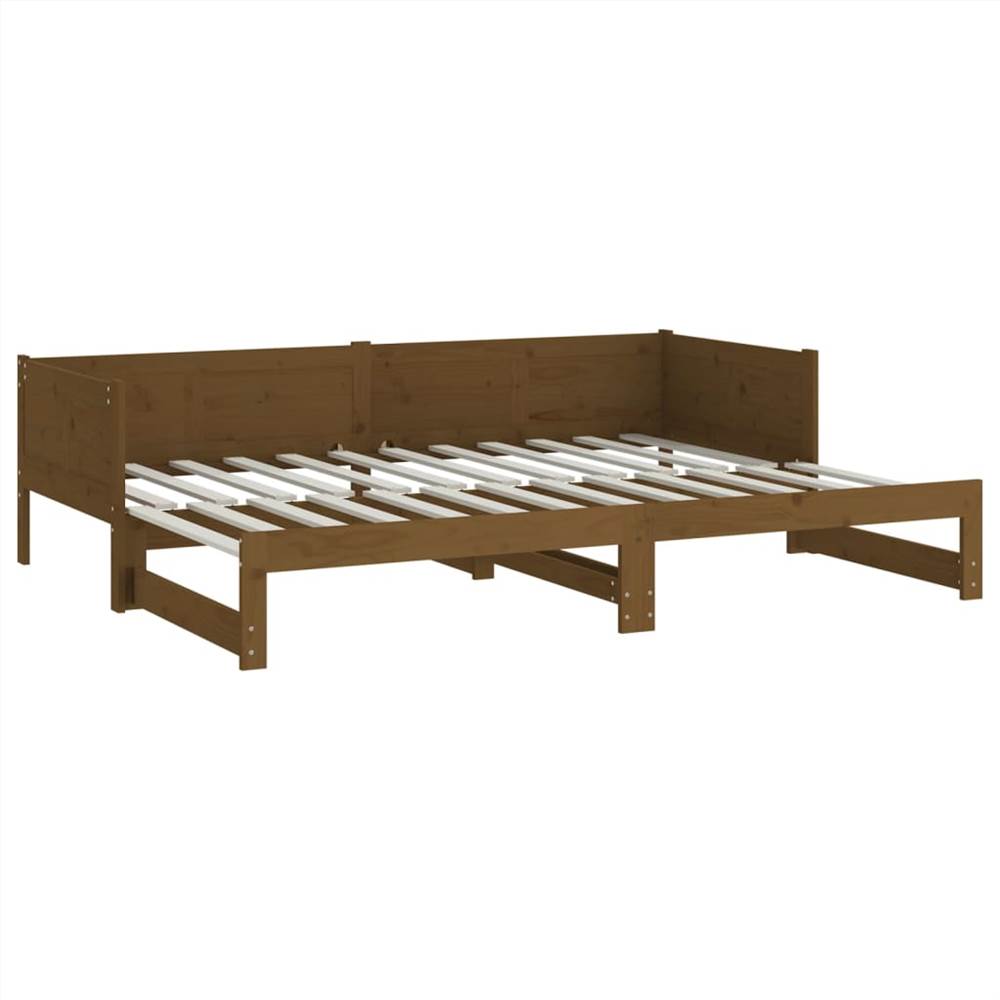 Pull-out Day Bed Honey Brown Solid Wood Pine 2x(90x190) cm