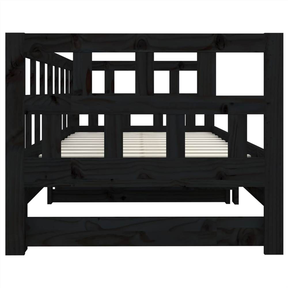 Pull-out Day Bed Black Solid Wood Pine 2x(90x200) cm