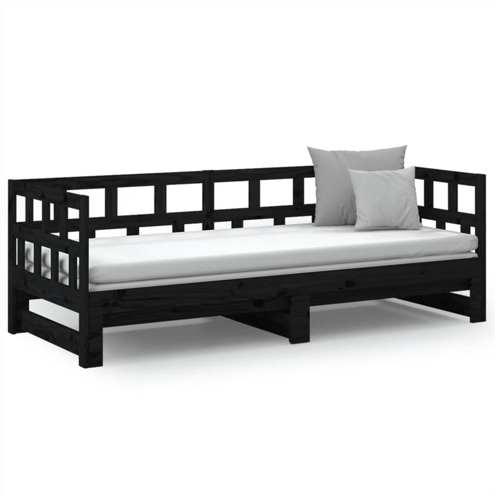Pull-out Day Bed Black Solid Wood Pine 2x(90x200) cm