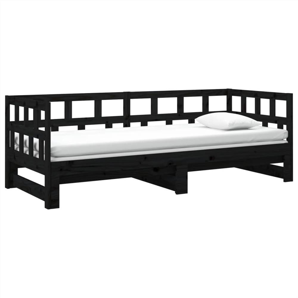 Pull-out Day Bed Black Solid Wood Pine 2x(90x200) cm