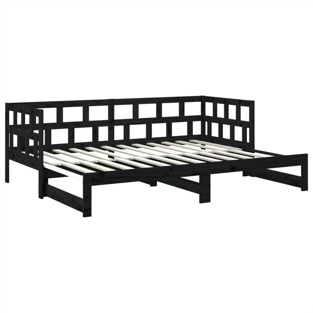 Pull-out Day Bed Black Solid Wood Pine 2x(90x200) cm