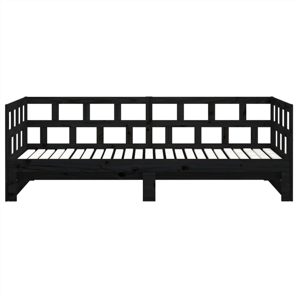 Pull-out Day Bed Black Solid Wood Pine 2x(90x200) cm