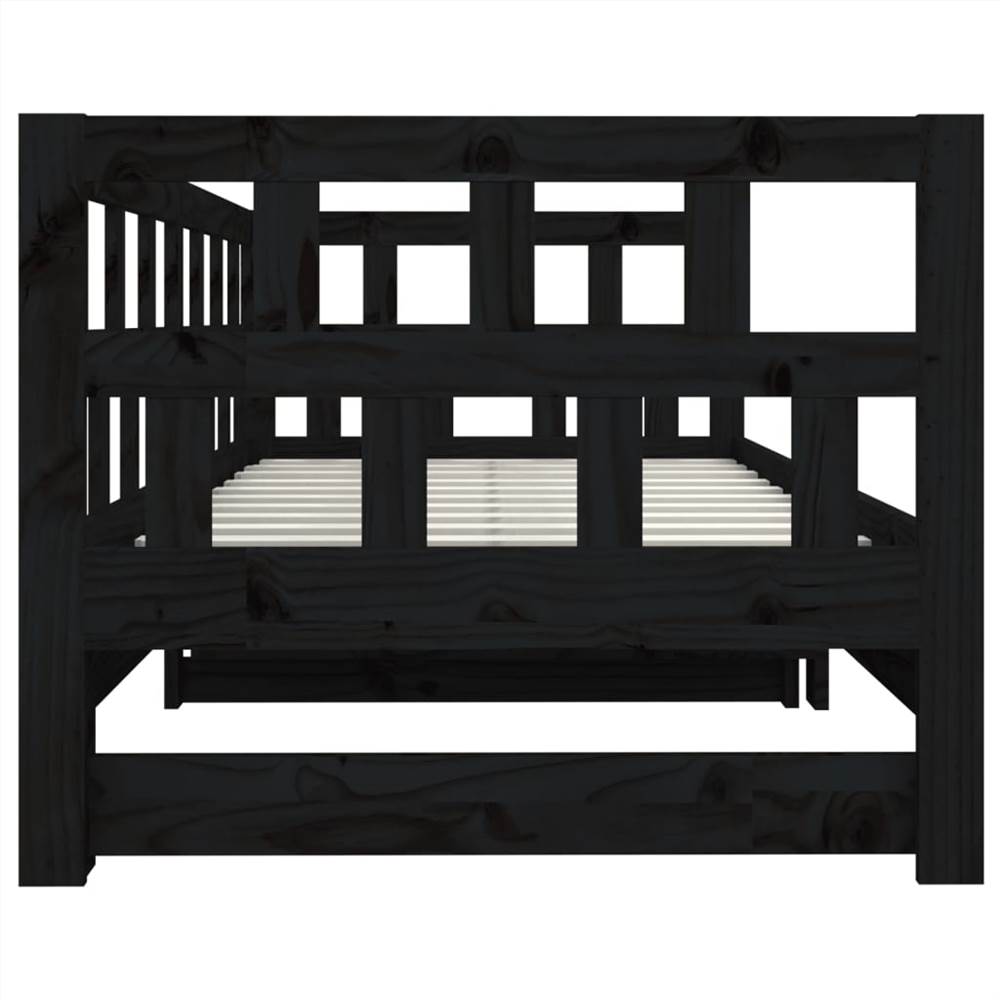 Pull-out Day Bed Black Solid Wood Pine 2x(90x200) cm