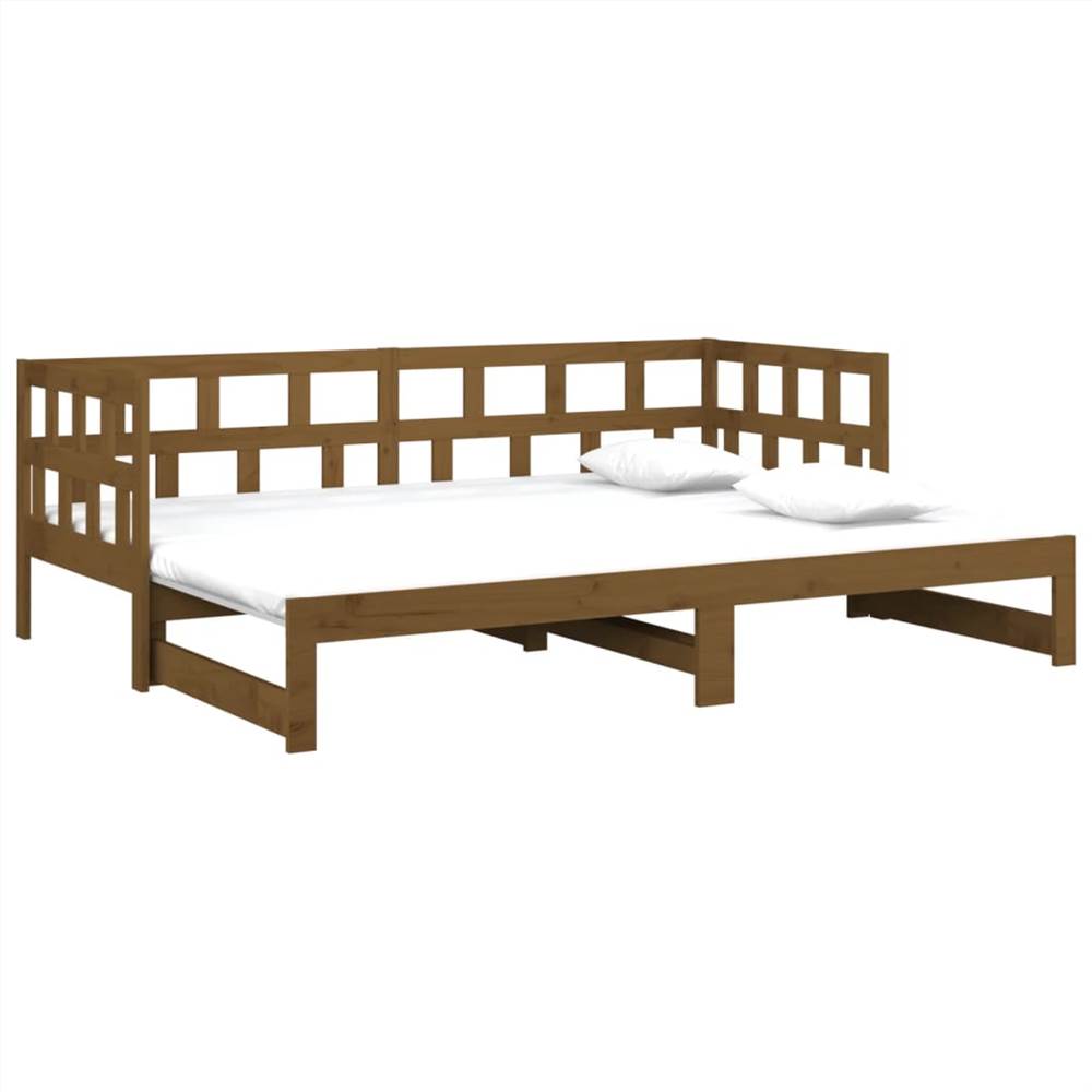 Pull-out Day Bed Honey Brown Solid Wood Pine 2x(90x200) cm