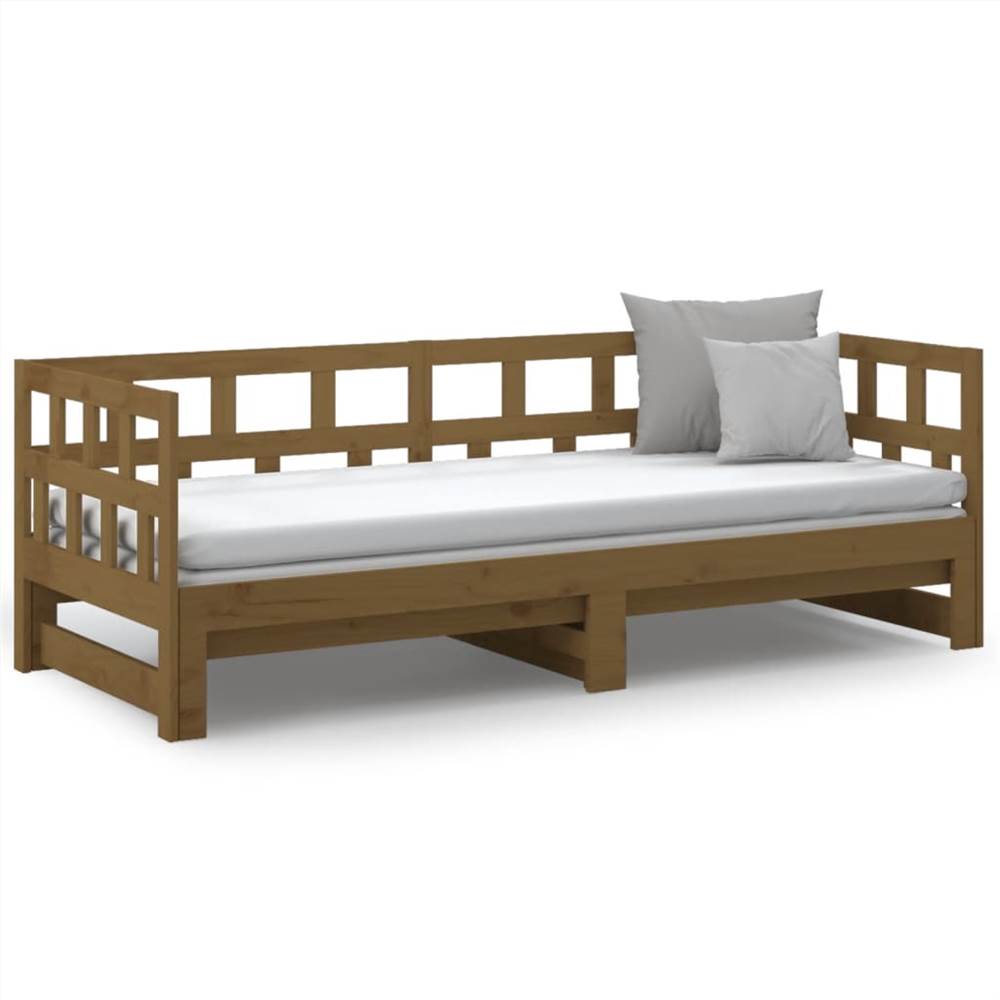 Pull-out Day Bed Honey Brown Solid Wood Pine 2x(90x200) cm