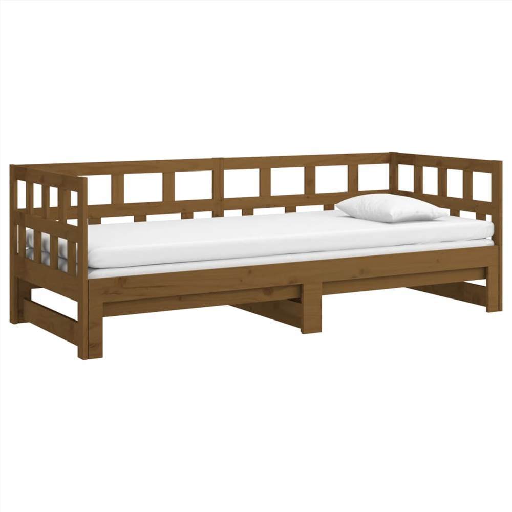 Pull-out Day Bed Honey Brown Solid Wood Pine 2x(90x200) cm