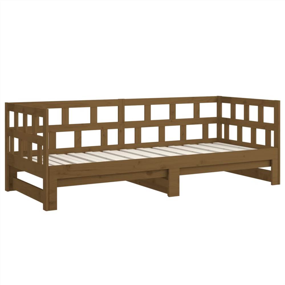 Pull-out Day Bed Honey Brown Solid Wood Pine 2x(90x200) cm