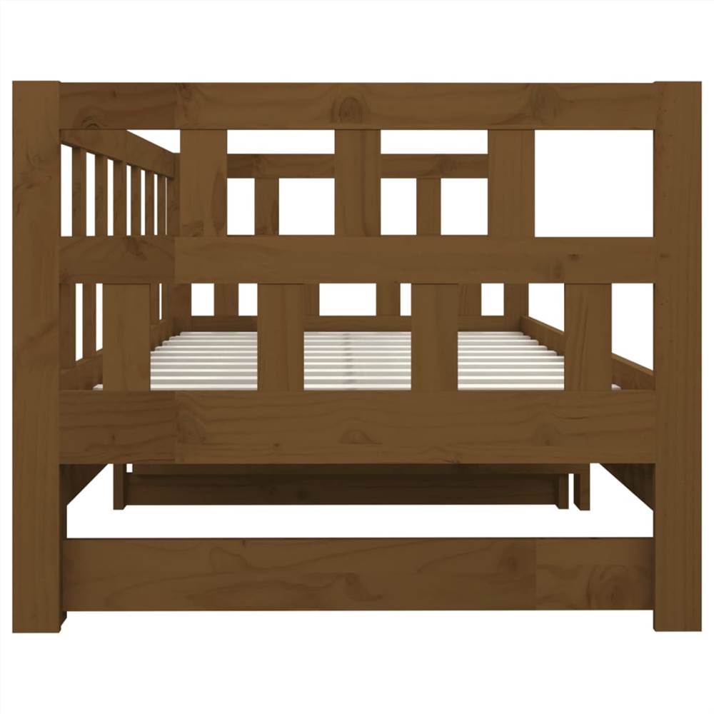 Pull-out Day Bed Honey Brown Solid Wood Pine 2x(90x200) cm