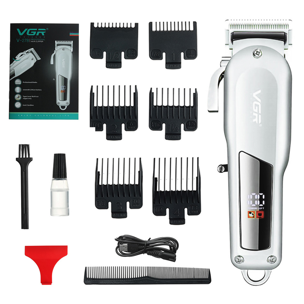 

VGR V-278 Rechargeable Electric Hair Clipper, Cordless Hair Trimmer Haircut Machine, 2000mAh Battery, LED Display, 180min Runtime - Silver