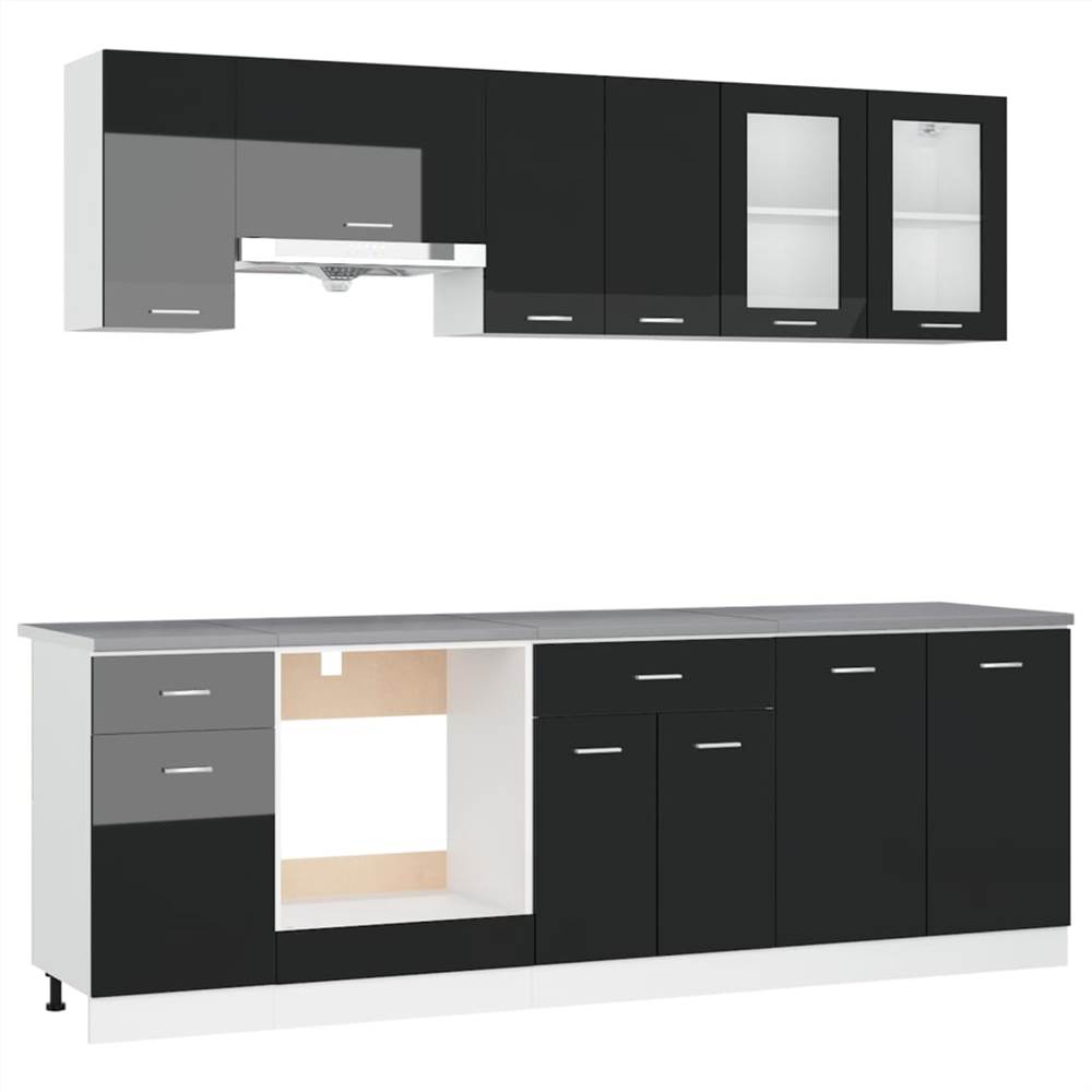8 Piece Kitchen Cabinet Set with Worktop High Gloss Black