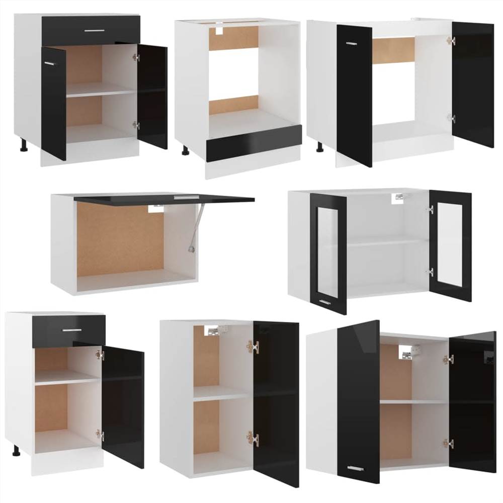 8 Piece Kitchen Cabinet Set with Worktop High Gloss Black