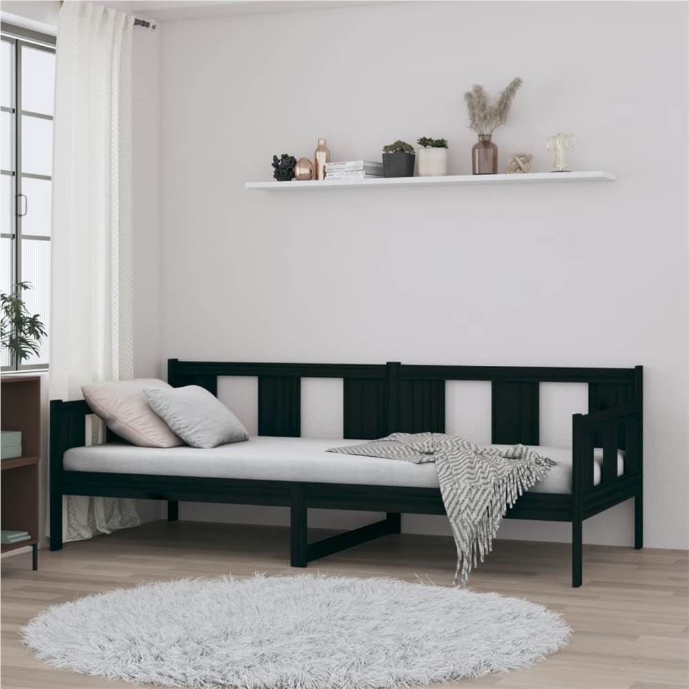 Day Bed Black Solid Wood Pine 80x200 cm