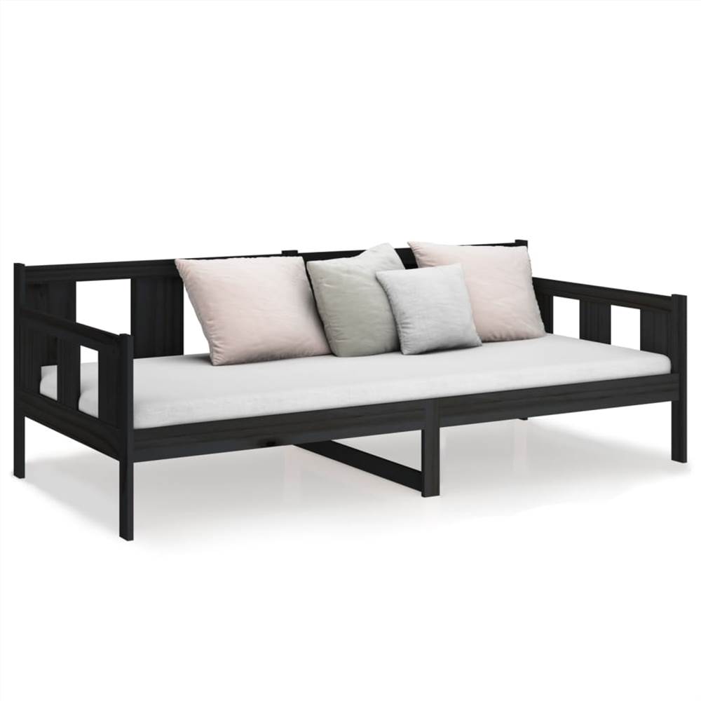 Day Bed Black Solid Wood Pine 80x200 cm