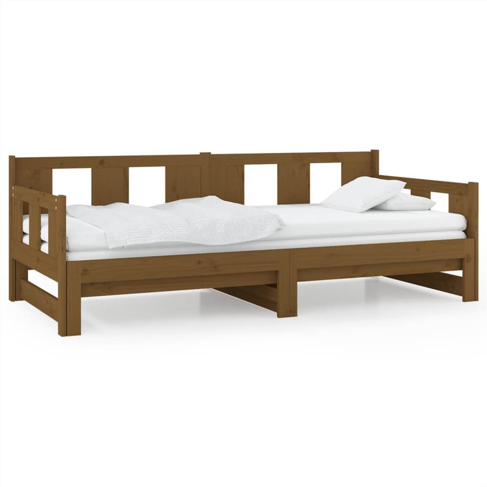 Pull-out Day Bed Honey Brown Solid Wood Pine 2x(90x200) cm