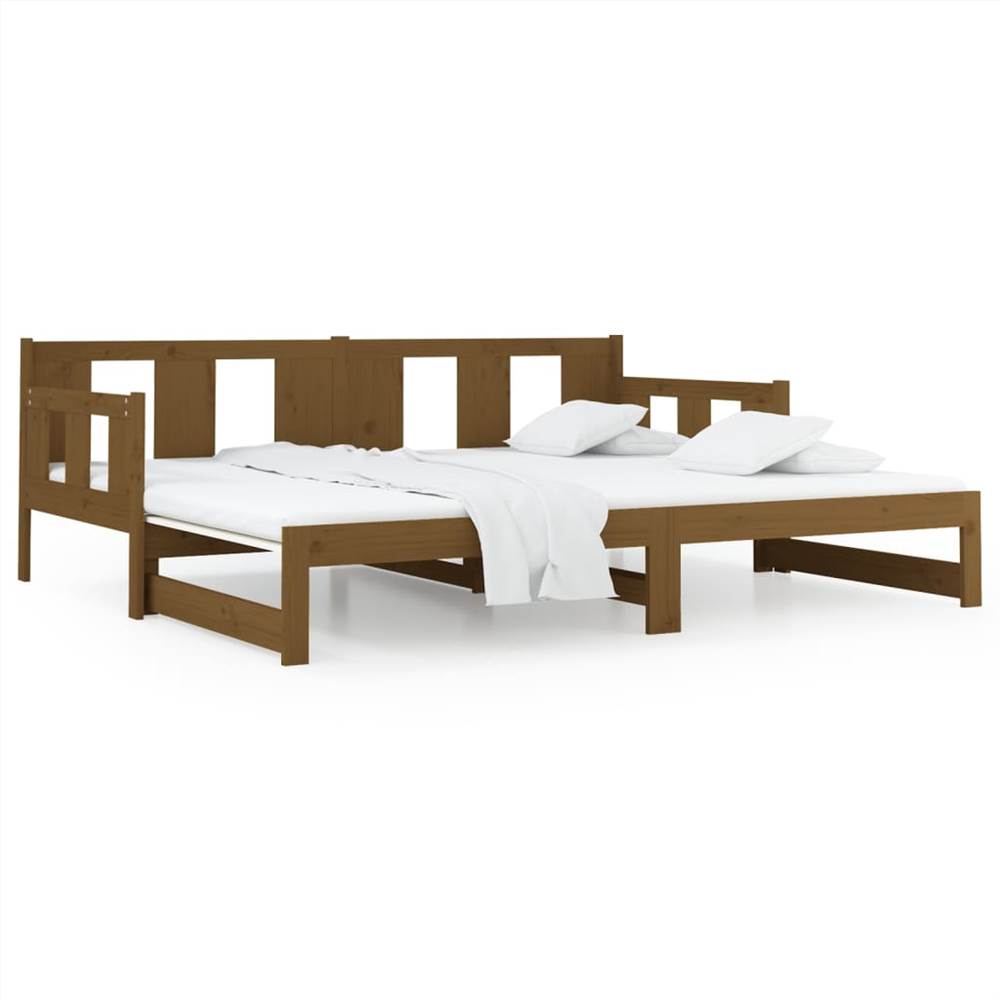 Pull-out Day Bed Honey Brown Solid Wood Pine 2x(90x200) cm