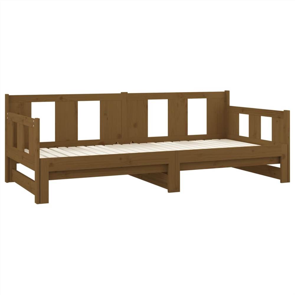 Pull-out Day Bed Honey Brown Solid Wood Pine 2x(90x200) cm