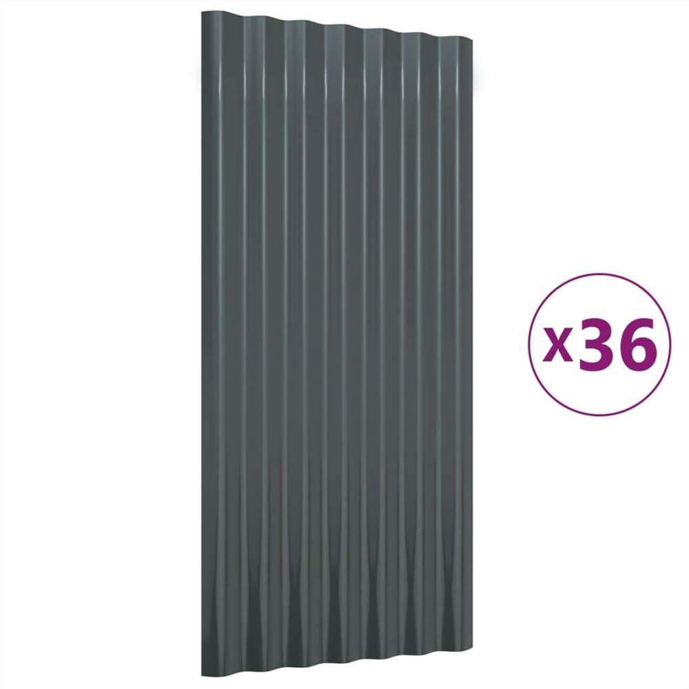 Roof Panels 36 pcs Powder-coated Steel Anthracite 80x36 cm