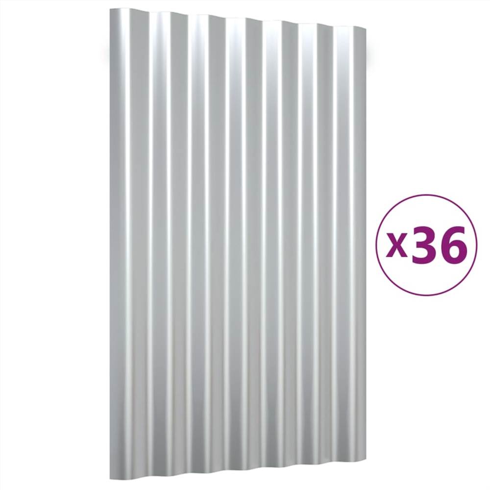 Roof Panels 36 pcs Powder-coated Steel Silver 60x36 cm