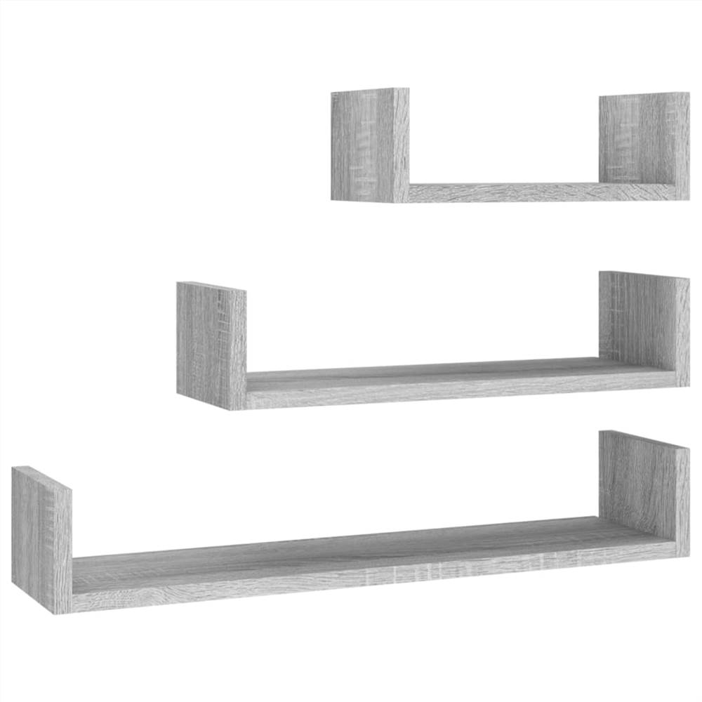 Wall Display Shelves 3 pcs Grey Sonoma Engineered Wood