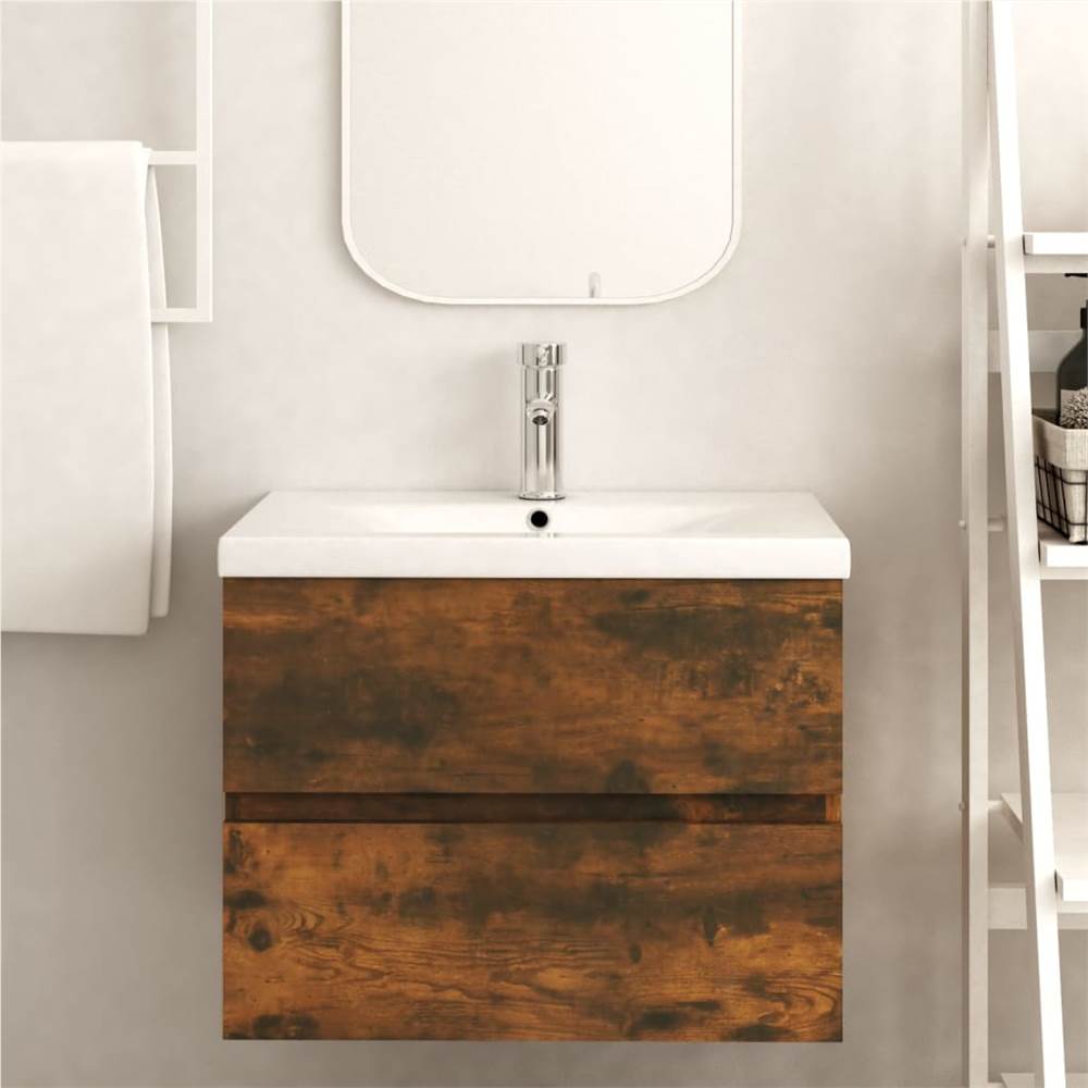 Sink Cabinet Smoked Oak 60x38.5x45 cm Engineered Wood