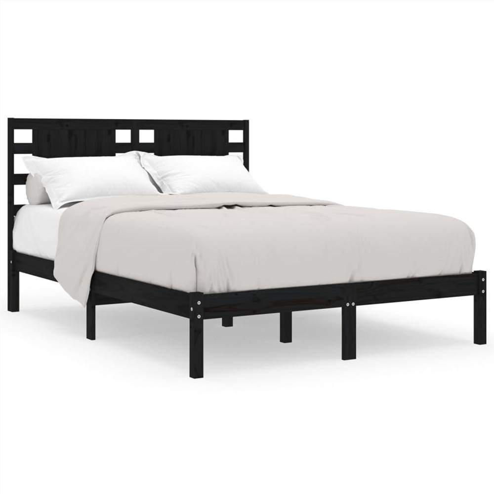 Bed Frame Black Solid Wood 120x190 cm 4FT Small Double