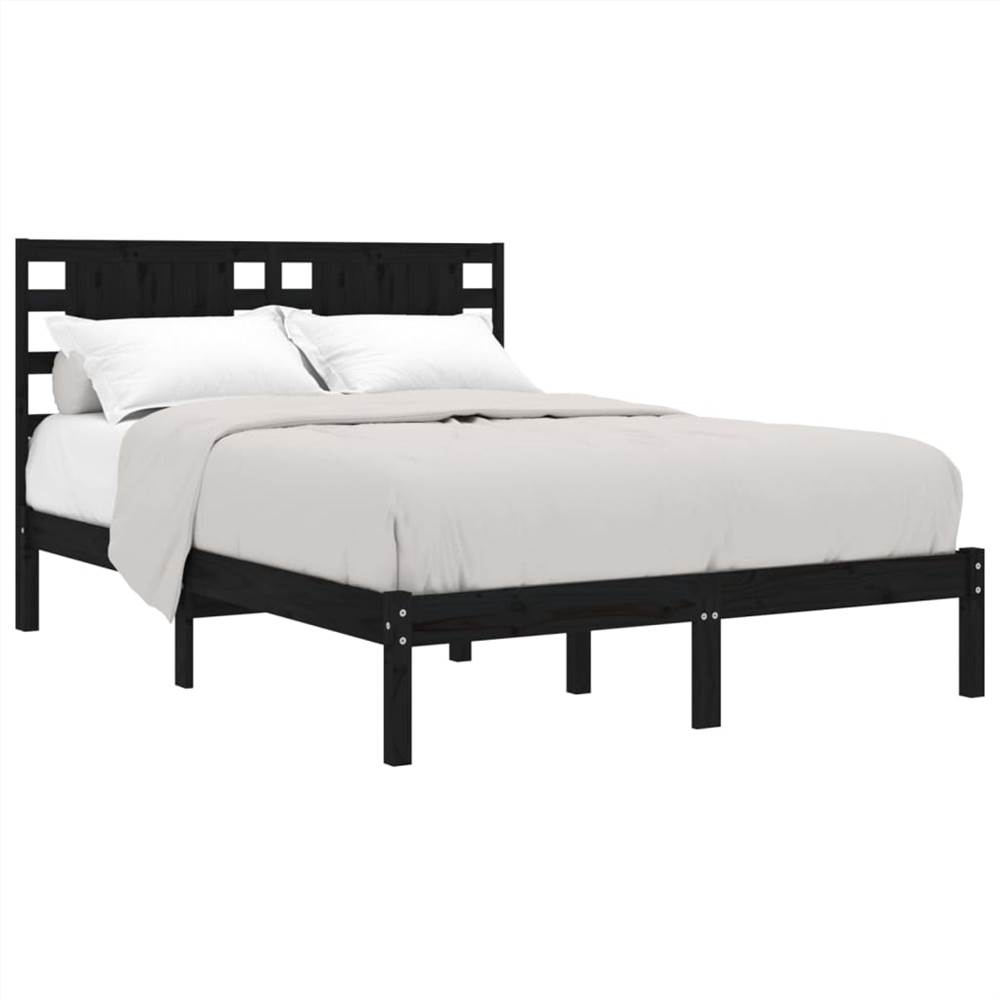 Bed Frame Black Solid Wood 120x190 cm 4FT Small Double
