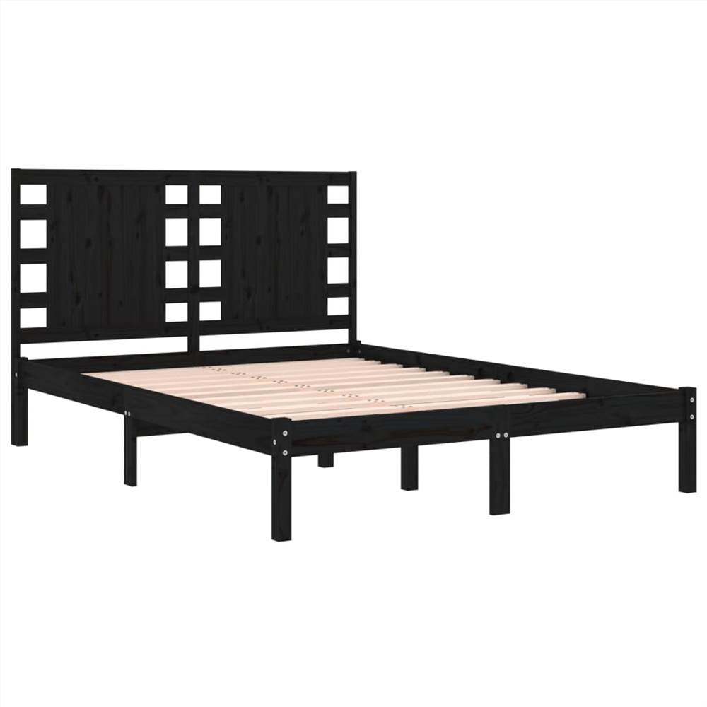 Bed Frame Black Solid Wood 120x190 cm 4FT Small Double