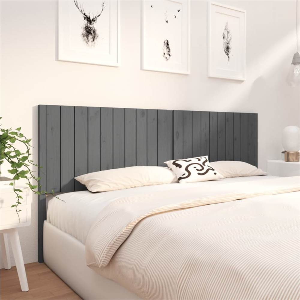 Bed Headboard Grey 205.5x4x100 cm Solid Wood Pine