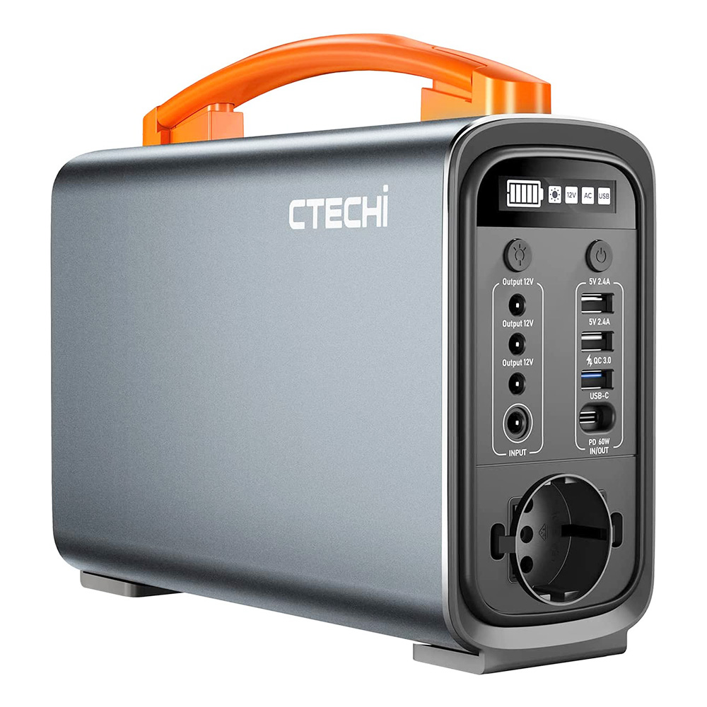 

CTECHi GT200 Pro 200W Portable Power Station, 320Wh LiFePO4 Battery Solar Generator, 60W PD Fast Charging, LED Light, Orange