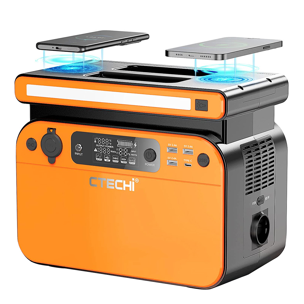 

CTECHi GT500 500W Portable Power Station, 518Wh LiFePO4 Battery BSM Systems Backup Solar Generator with 230 V AC Sockets, Dual 10W Wireless Charging, 60W PD Fast Charging, 8 Outputs, LCD Display, Emergency Generator for Camping Emergency Home Use, Orange