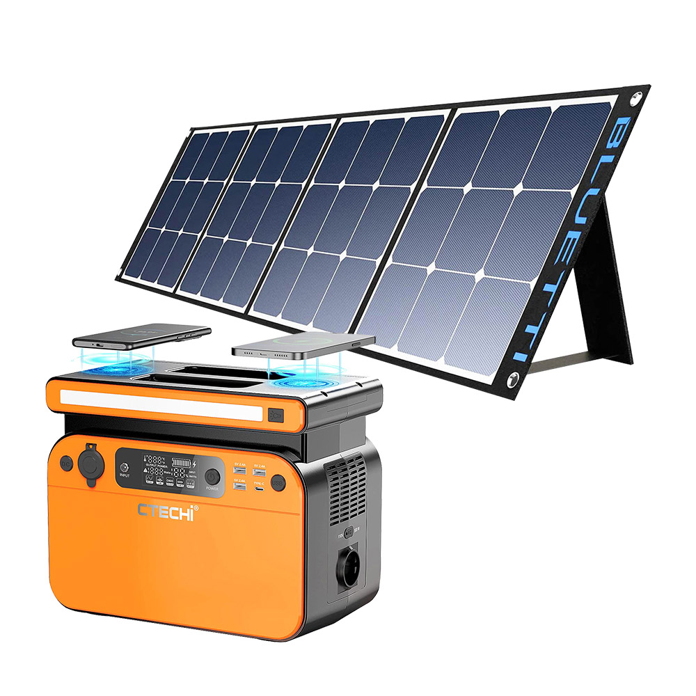 

CTECHi GT500 500W Portable Power Station + BLUETTI SP120 120W Solar Panel, 518Wh LiFePO4 Battery, Dual 10W Wireless Charging, 60W PD Fast Charging, LCD Display, Orange