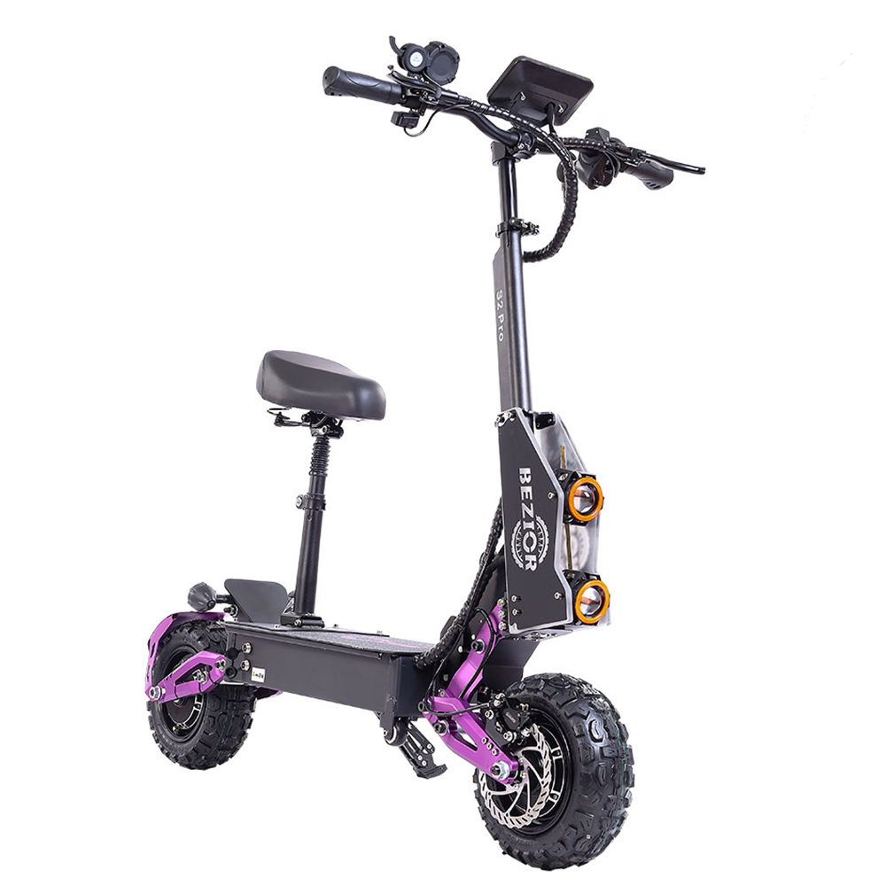 

BEZIOR S2 PRO Electric Off-Road Scooter 11 Inch Wheel 1200W*2 Dual Motor 48V 23Ah Battery 65Km/h Max Speed 120KG Load Double Large Screen Dual Oil Brake Adjustable Height Dual Charging Ports