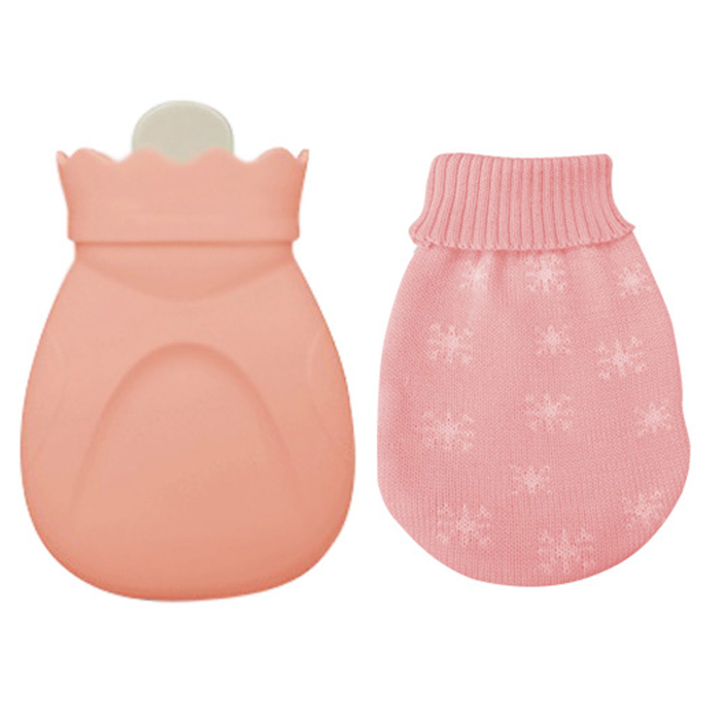

310ml Silicone Hot Water Bag with Knitted Cover, Water-Filled Tank Mini Hand Warmer, Microwave Heating, Belly Warm - Pink