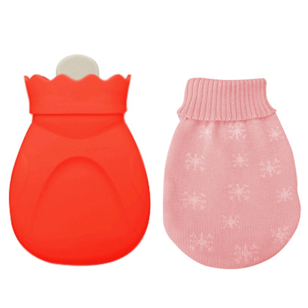 

310ml Silicone Hot Water Bag with Knitted Cover, Water-Filled Tank Mini Hand Warmer, Microwave Heating, Belly Warm - Red