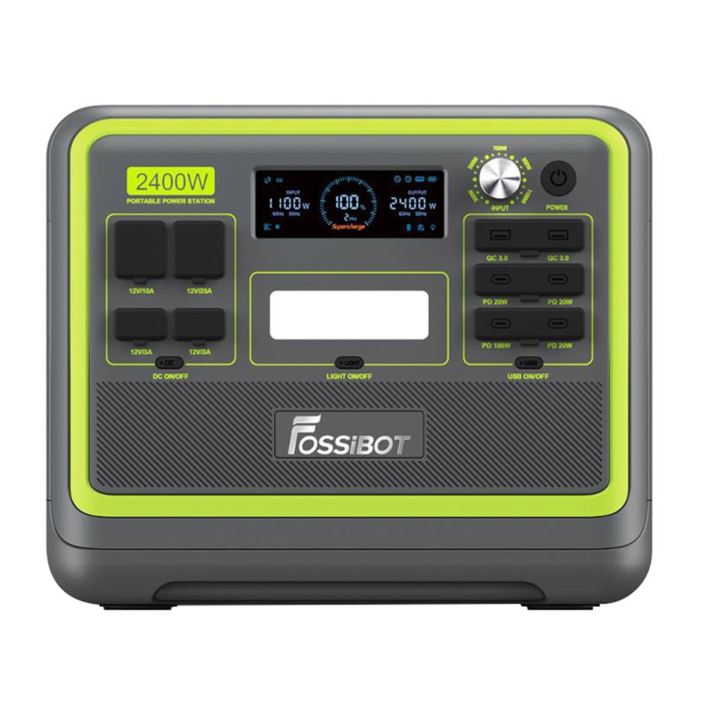 

FOSSiBOT F2400 Portable Power Station, 2048Wh LiFePO4 Battery 2400W Output Solar Generator, 16 Output Ports, Input Power Adjustment Knob, Bidirectional Inverter - Green, Multi color
