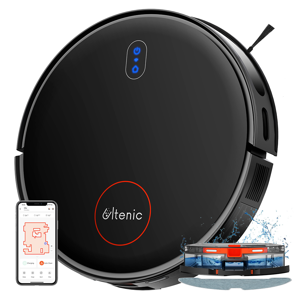 

Ultenic D6S Robot Vacuum Cleaner Gyroscopic Navigation, 3-in-1 Sweep Vacuum Mop, 3000 Suction, 4 Cleaning Modes, 2600mAh Battery, 120min Runtime, Black