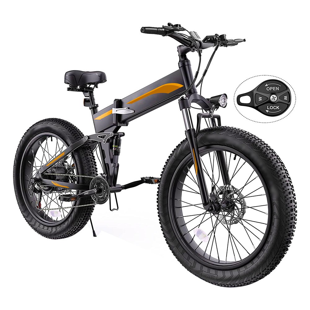 

K5F Electric Bike 26*4.0 Inch Fat Tire, 500W Motor 35Km/h Max Speed, 48V 10Ah Battery, Disc Brake, 120kg Load - Black & Orange