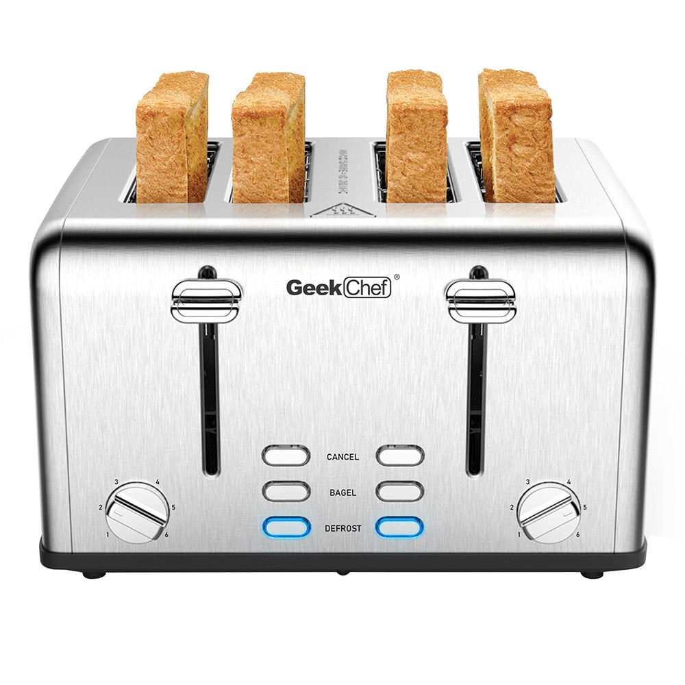 

Geek Chef GTS4B-1 Toaster 4 Slice, 1650W Stainless Steel Toaster, 1.5 Inch Extra Wide Slots, Dual Control Panels, Auto Pop-Up, 6 Toasting Bread Shade Settings, Black