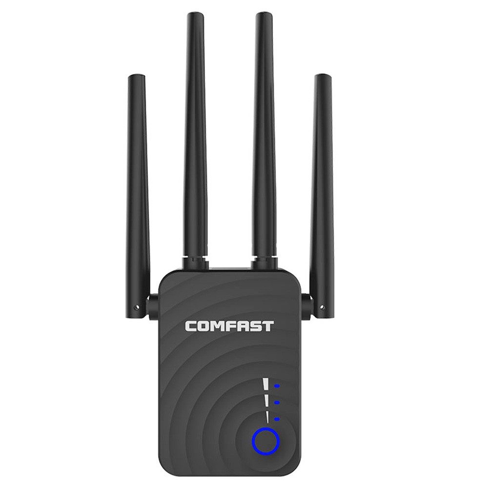 

COMFAST 1200Mbps Wireless Extender WiFi Repeater/Router Dual Band 2.4 & 5.8Ghz 4 WiFi Antenna Signal Amplifier - UK, Black