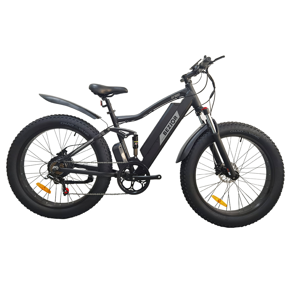 

Bezior XF900 Electric Moutain Bike 26*4.0 inch Fat Tire 48V 12.5Ah Battery 750W Motor Max Speed 28MPH 7-speed Shimano Shifting System 265lbs load IP54 - Black
