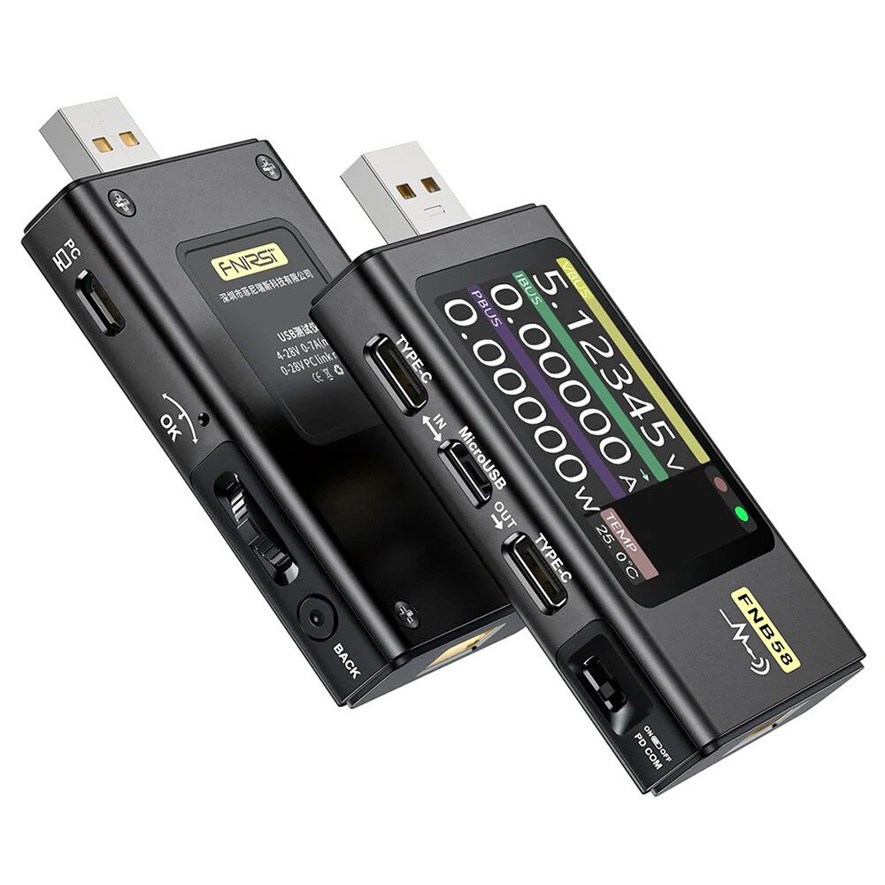 

FNIRSI FNB58 USB Voltage Current Tester, Fast Charge Detection, 4-28V Voltage, 7A High Current, 4 Function Curves, 5 Ports, Multiple Protocol Triggers, 2.0 IPS HD Display, Black